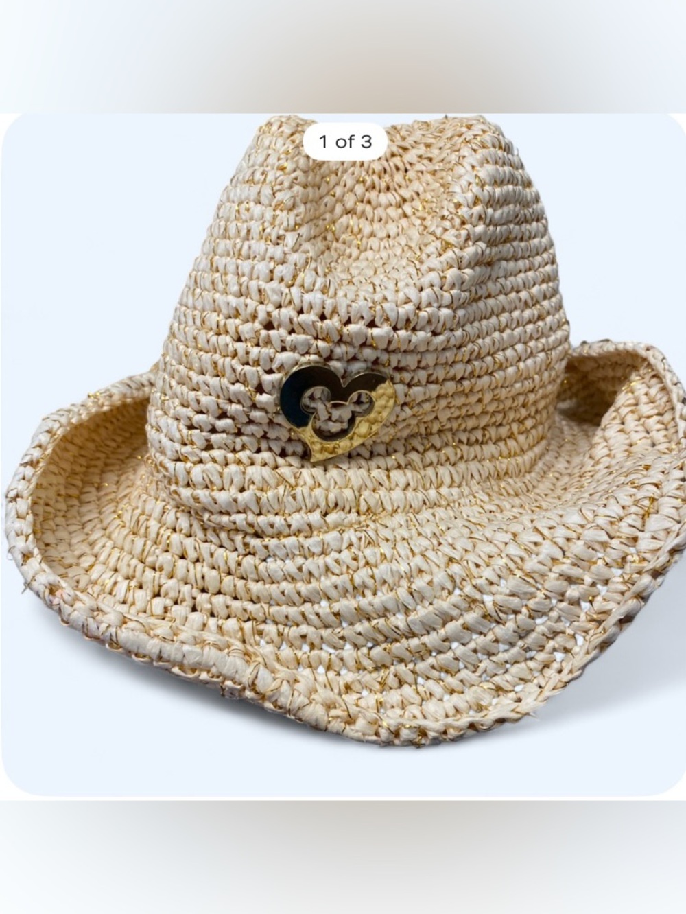 Disney Parks Cream Straw Sun Hat with Subtle Gold Thread